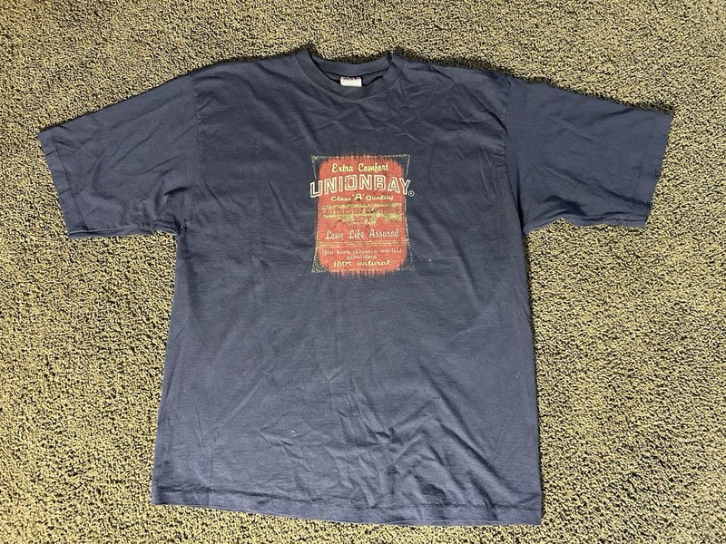 Vintage 90s Unionbay Graphic Shirt XL Single Stitch Made in USA Blue Spell Out