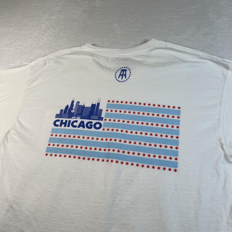 Barstool Red Line Radio Shirt Mens Large White Chicago Flag Graphic Tee