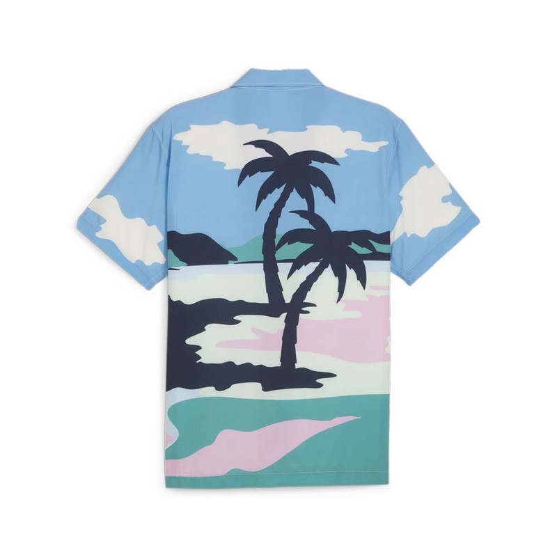 PUMA X Palm Tree Crew Open Graphic Collared Short Sleeve Button Up Shirt Mens S gallery