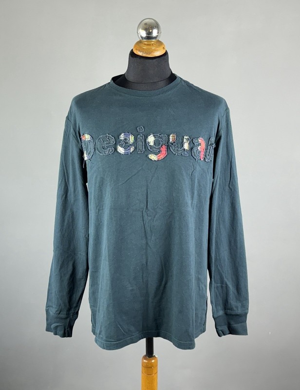 DESIGUAL Dark Green Embroidered Applique Logo Long Sleeve T-Shirt Size XXL / 2XL