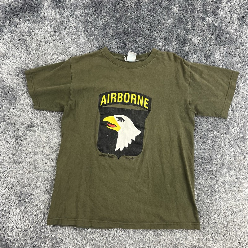 Vintage Army Shirt Adult Medium Green 101st Airborne Division Screaming Eagle 90