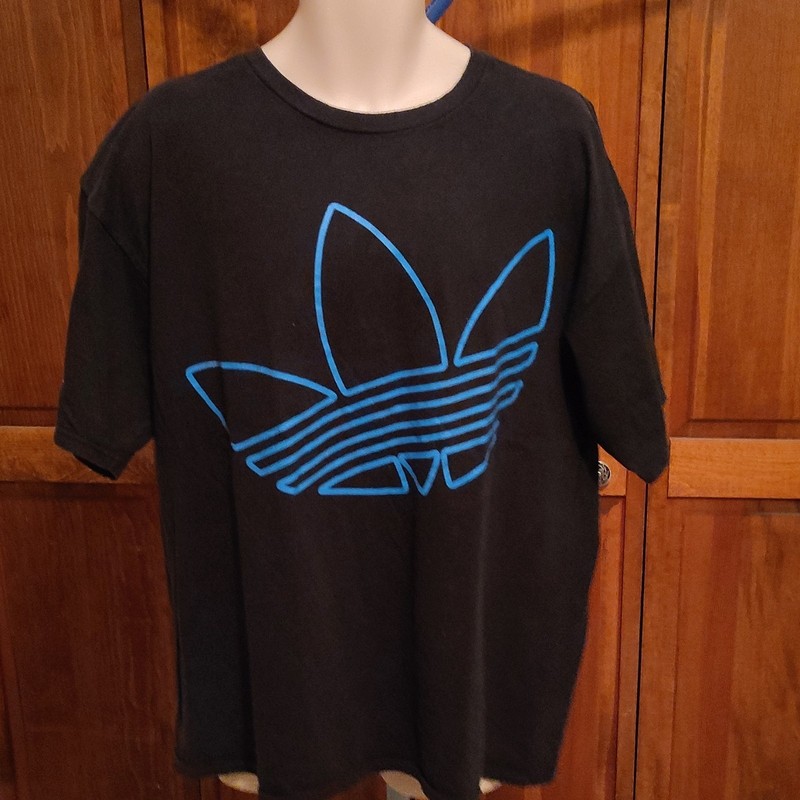 adidas Originals Trefoil Logo Black Blue Graphic Print Crew Neck T-Shirt XL