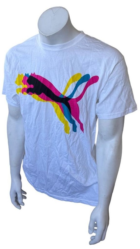 Puma Men’s Big Cat Graphic White Short Sleeve Shirt Size Large