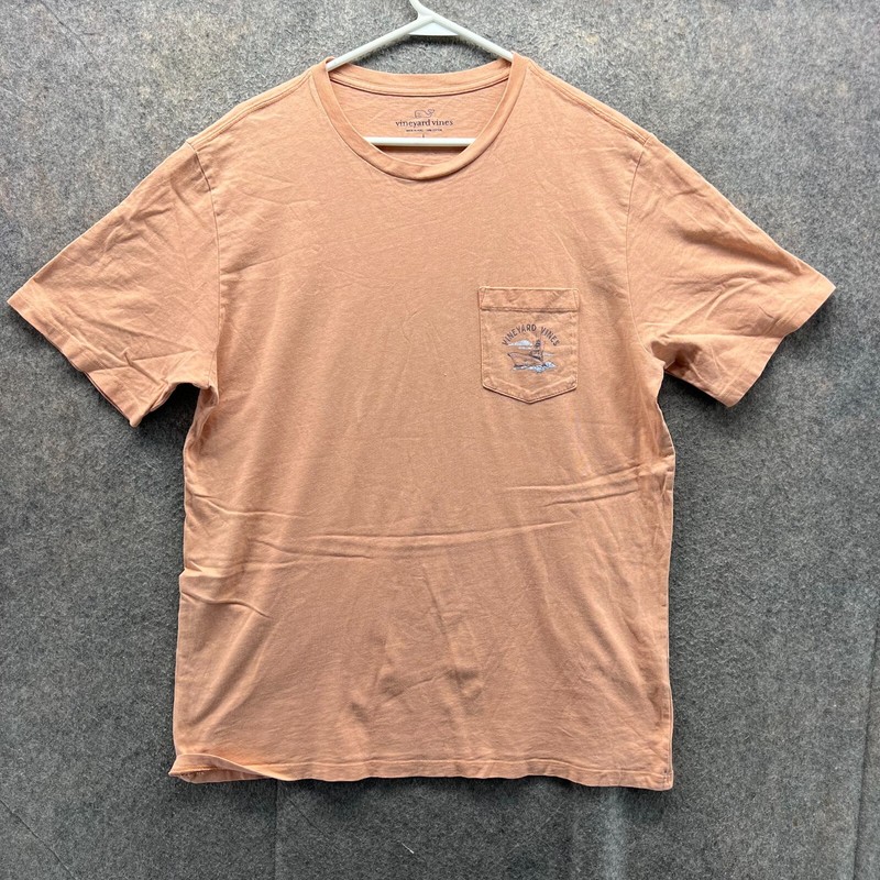 Vineyard Vines Shirt Mens Large Peach Boat Graphic Print Pocket Tee Cotton