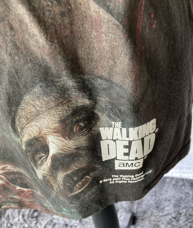The Walking Dead All Over Print Graphic T-Shirt AMC Black Zombie Large 2015 gallery