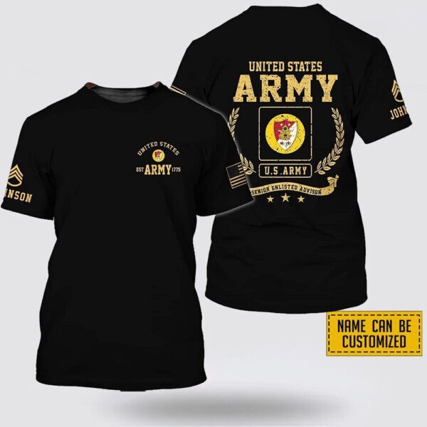 Custom Name Rank Senior Enlisted Advisor EST Army 1775 3D T-shirt Size S-5XL
