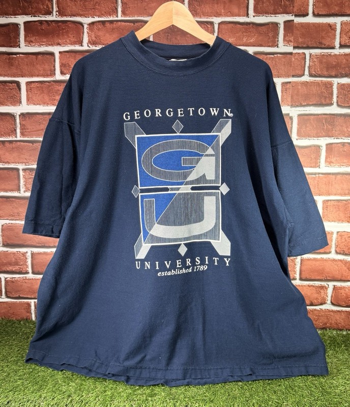 Vintage 90’s Georgetown University GU Ribbed Half Sand T-Shirt 2XL/3XL RARE