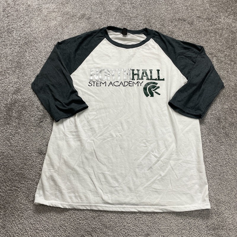 Anvil Graphic Tri Blend Tee Mens Medium White Black Raglan Long Sleeve Crew Neck