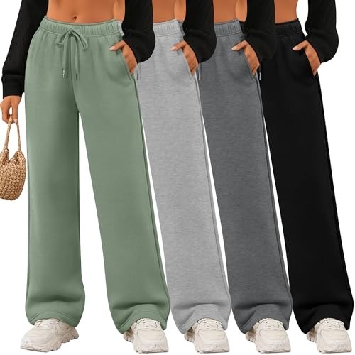 4 Pack Women’s Wide Leg Sweatpants Drawstring Lounge Joggers Women Straight XXL