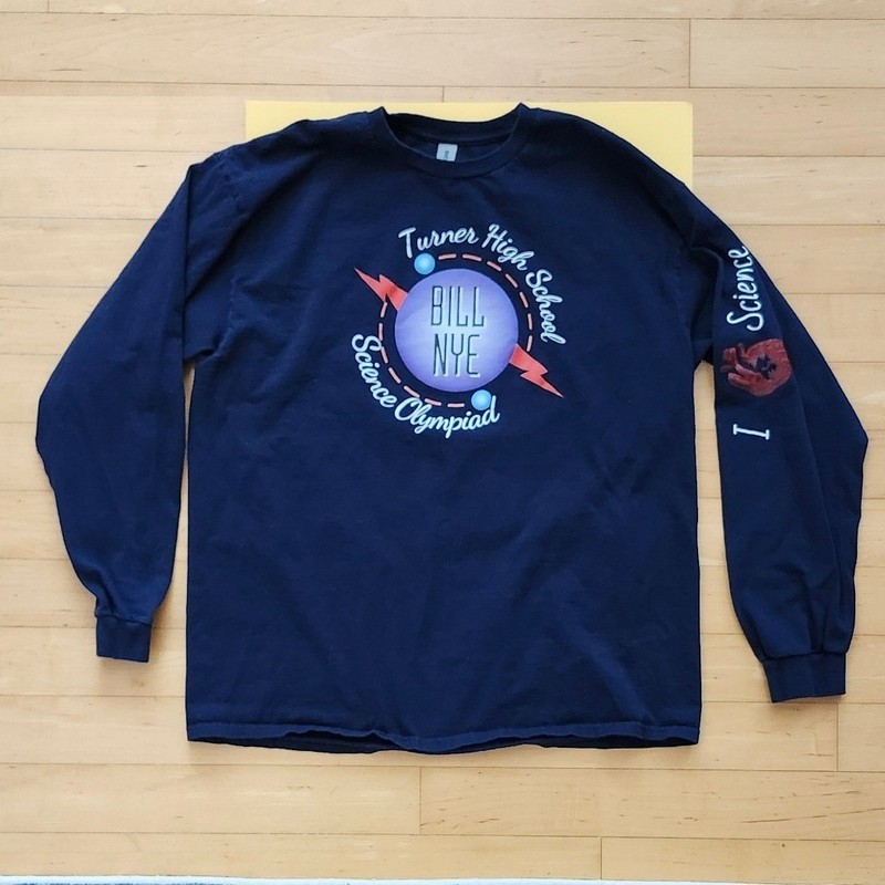 Bill Nye Science Long Sleeve Shirt Cotton Mens XL Navy Blue