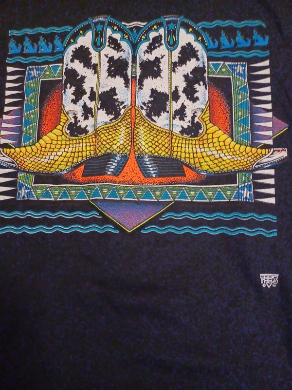 VTG Screen Stars Best Single Stitch T-shirt Cowboy Boots Large Black TEES Wow gallery