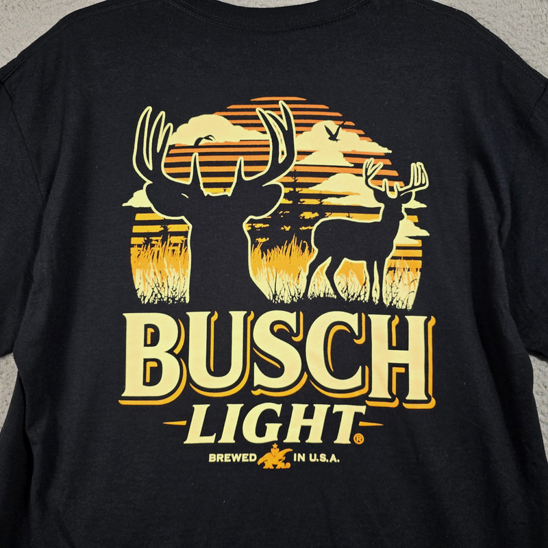 BUSCH LIGHT BEER Shirt Mens LARGE BLACK Deer Hunting Fishing Hiking Casual NWT