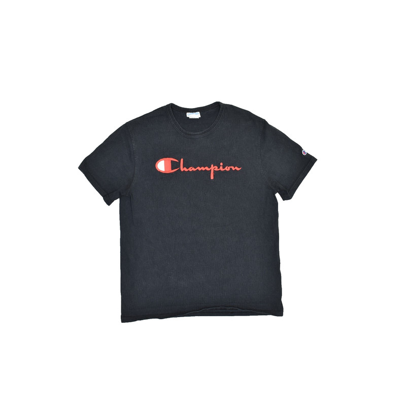 Champion Black Red Script Logo T-Shirt Regular Size L Men’s Stitched Classic