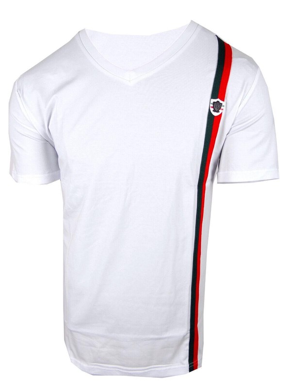 Mens T- Shirt Italian Side Sport Stripe Badge V-Neck Slim Fit Stretch Casual gallery