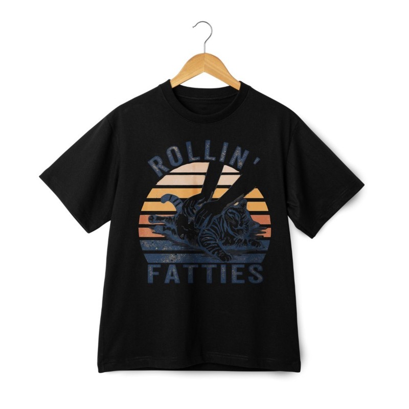 Rollin Fatties Funny Cat Graphic T Shirt Pet Lover Vintage Style Unisex Tee gallery