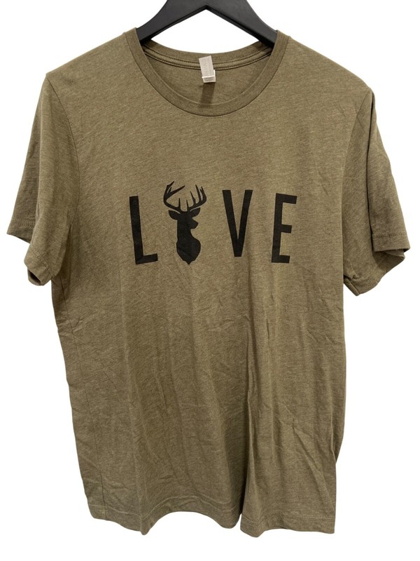 Bella + Canvas Love Graphic T Shirt Mens Large Crewneck Short Sleeve Olive Green
