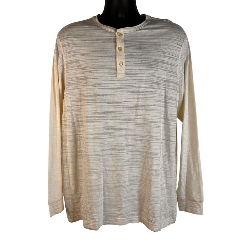 Crosby & Howard Men’s Henley Shirt Long Sleeve Cream and Gray Size XL NWT