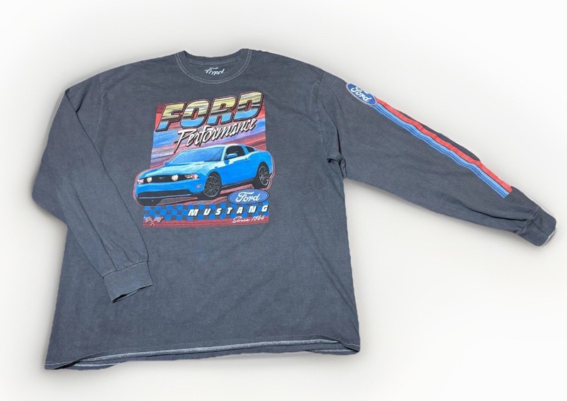 Ford Performance Mustang Shirt 1X Blue Graphic Long Sleeve