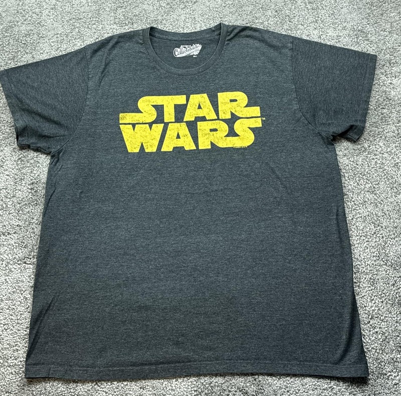 Star Wars Shirt Mens Large Charcoal Gray Yellow Logo Graphic Tee Old Navy Movie