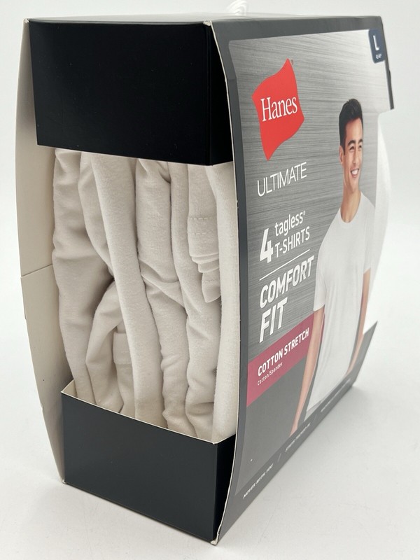 NEW HANES ULTIMATE 4 TAGLESS T-SHIRTS COMFORT FIT COTTON STRETCH SZ L WHITE 3621 gallery