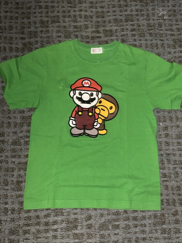 Mens M A Bathing Ape Baby Milo & Super Mario 🔥 Green Shirt NWOT SUPER RARE