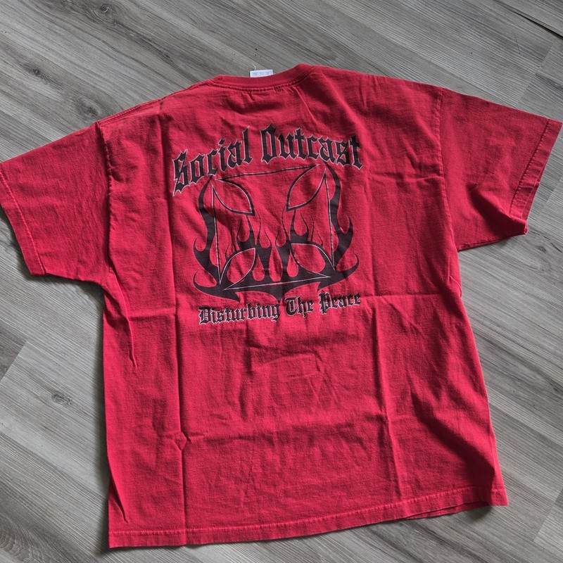Y2K Social Outcast Club Disturbing The Peace Iron Cross Mechanic Biker Tshirt 2X
