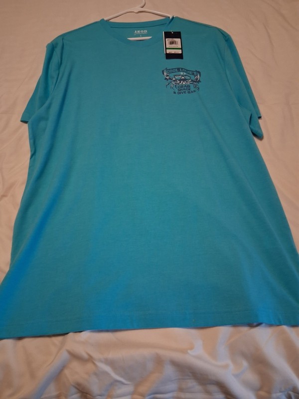 IZOD Saltwater Double-Sided Graphic Logo Crew Neck T-Shirt Blue Men’s L