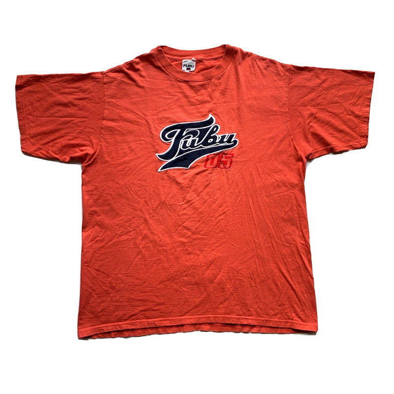 FUBU T Shirt Mens 2XL Short Sleeve Crew Neck Orange Skater Hip Hop Designer NEW