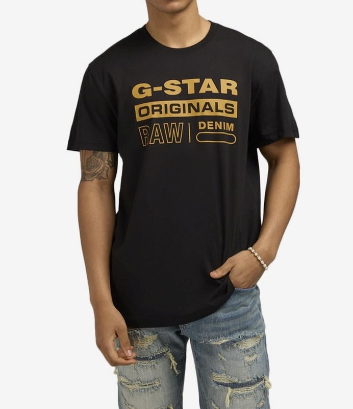 Mens G-STAR ORIGINALS RAW DENIM Graphic Tee BLACK T-Shirt XL 100% Cotton *3C