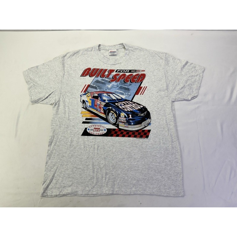 “Built For Speed” Racing Hanes Heavyweight 50/50 Light Grey T-Shirt Size Large