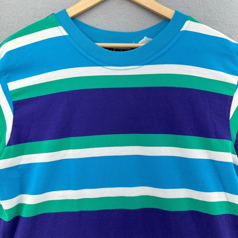 VTG Rugby Striped Best American Clothing Co. T-Shirt Blue Purple Green White