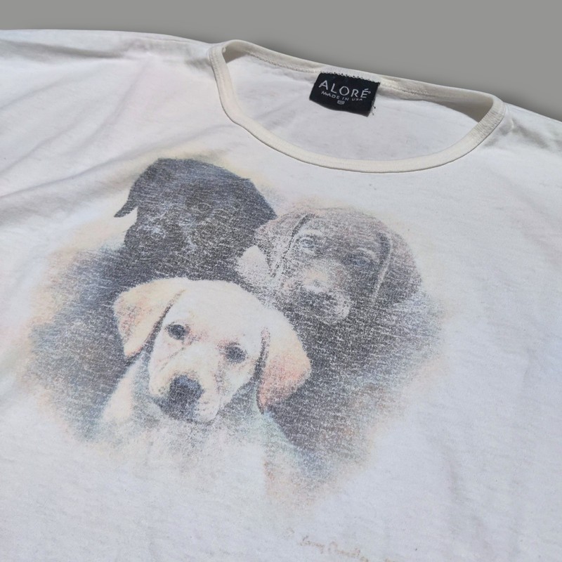 Vintage Alore Pocket T Shirt Faded Puppy Dogs White Size OS / XL Short Sleeve