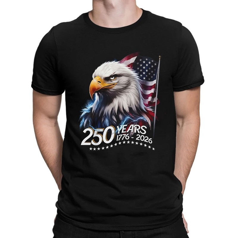 USA 250th Anniversary T-Shirt Bald Eagle Flag Lightning Black Men Unisex Tee gallery