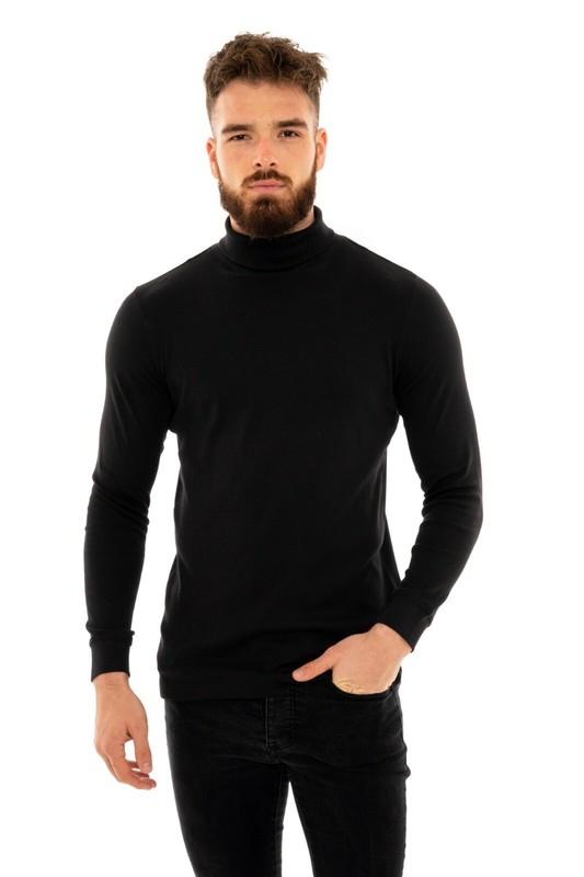 Mens Roll Neck Cotton Lightweight Jumper T-Shirt Turtle Funnel Long Sleeve Tops gallery