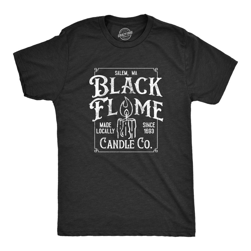 Mens Black Flame Candle Co T Shirt Funny Spooky Halloween Candles Company Tee