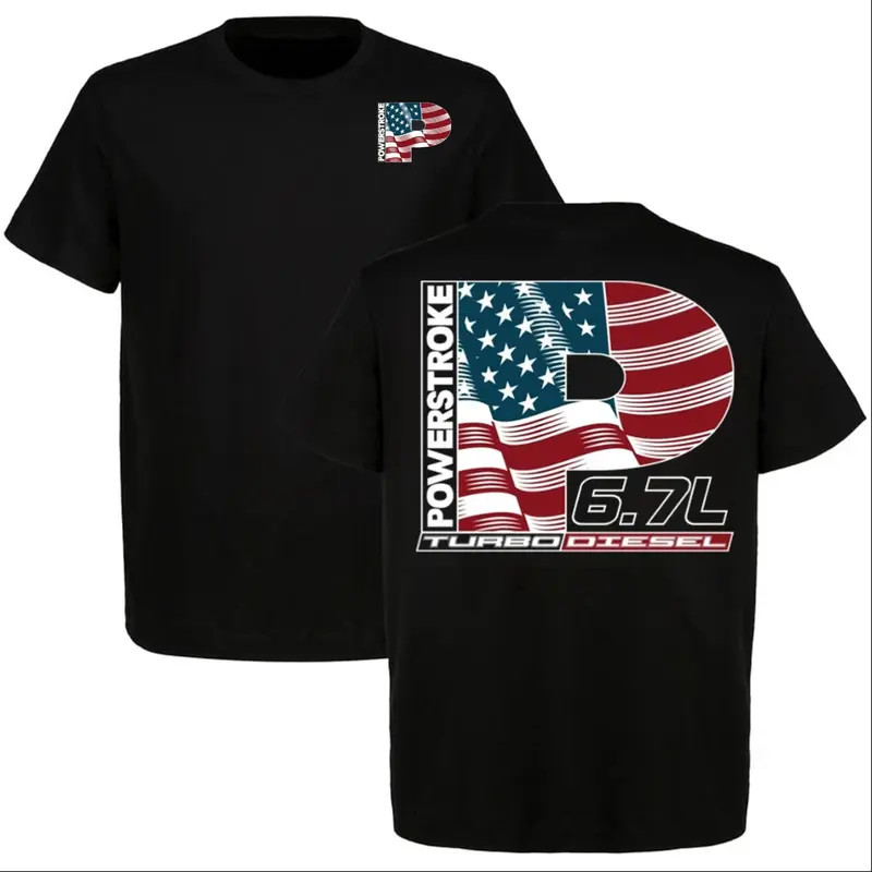 Powerstroke 6.7L Turbo Diesel USA Flag T-shirt, Truck & Car Enthusiast Shirt, Pe