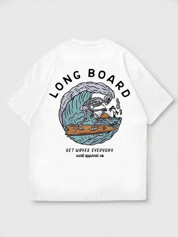 Men’s Casual Beach Surfing Element Printed Short Sleeve T-Shirt