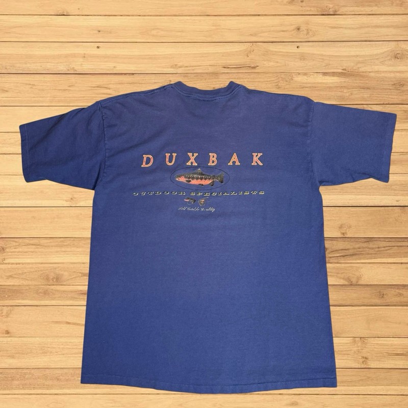 Vintage 90s Duxbak Fishing Graphic T-Shirt pocket Outdoor Nature trout