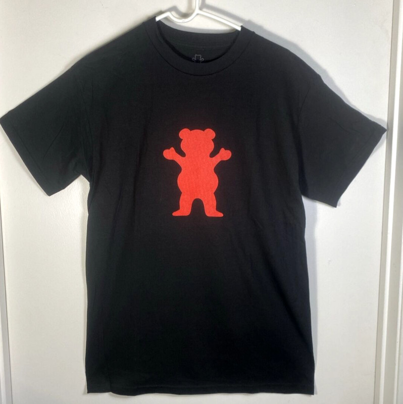 Grizzly Grip Tape Skater T-Shirt Men’s Medium Black w/Red Bear Logo SS New