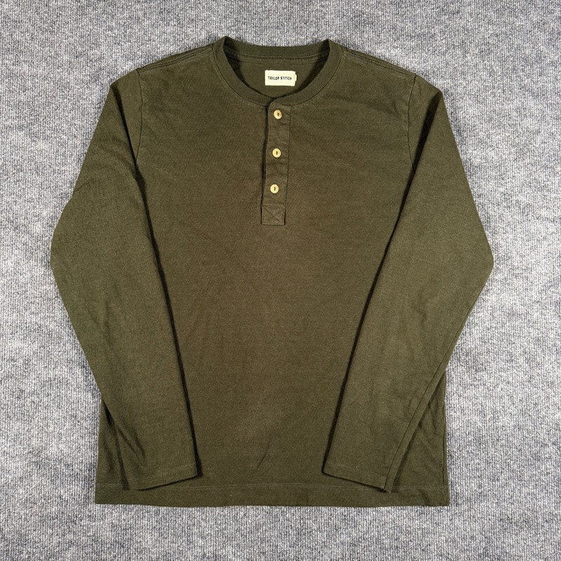 Taylor Stitch Shirt Mens Size 40 Medium Green Polycotton Long Sleeve Henley Prep