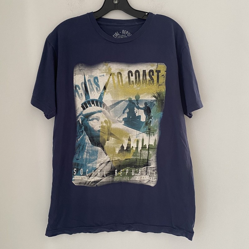 Social Republic Coast to Coast Men’s Crew Neck Graphic T-shirt Indigo Large