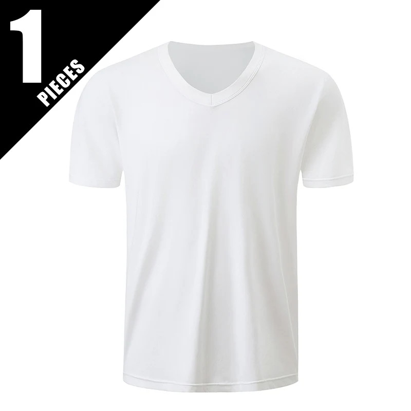 1/2/3 Piece Men's Solid Color Four Season Short Sleeved V-neck Sports And Comfor gallery