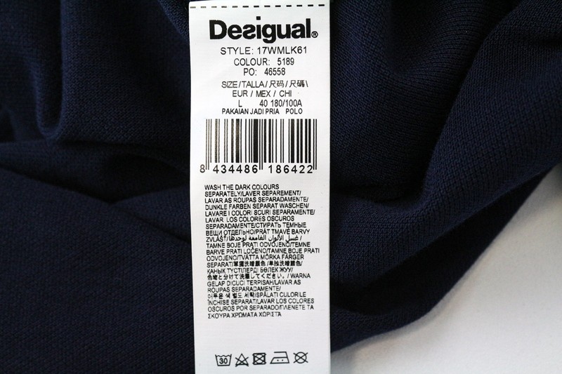 DESIGUAL Tepit Men T-Shirt L Pure Cotton Navy Patterned Long Sleeved Polo gallery