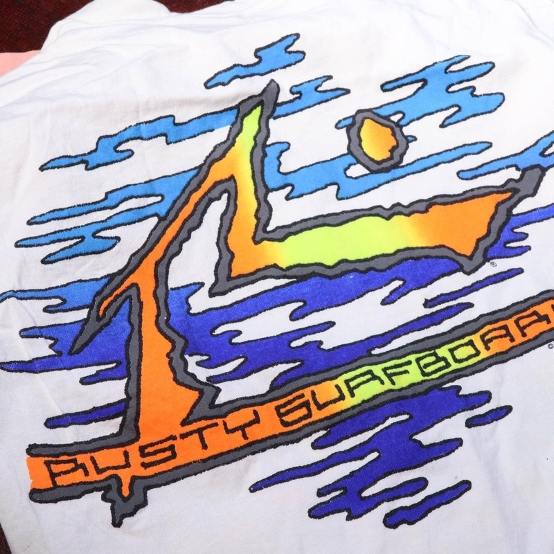 Vtg 80s Rusty R Logo Single Stitch Sof Tee Surf T Shirt Deadstock Made USA Small