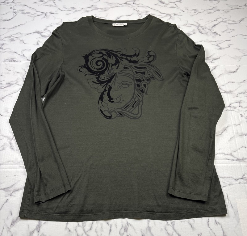 Versace Medusa Long Sleeve Textured Graphic Shirt Streetwear Made In Italy Sz L