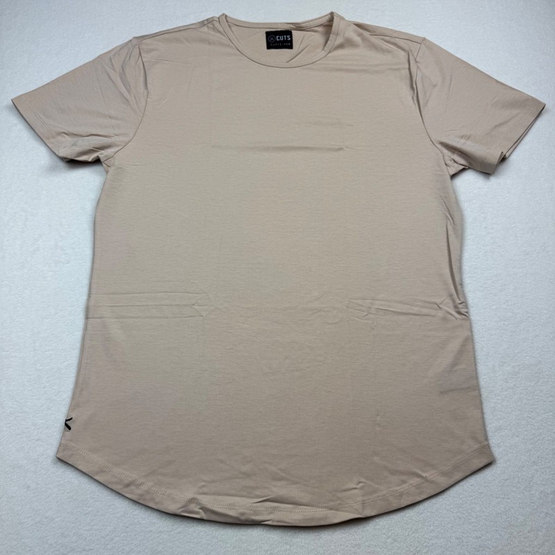 Cuts Curve-Hem T-Shirt Modern Fitted Tee Soft Casual Top XL Khaki Pink