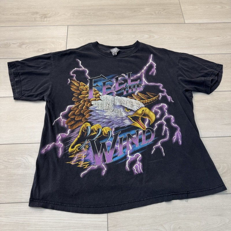 Vintage American Thunder Feel The Wind Shirt Lightning AOP Tagged L
