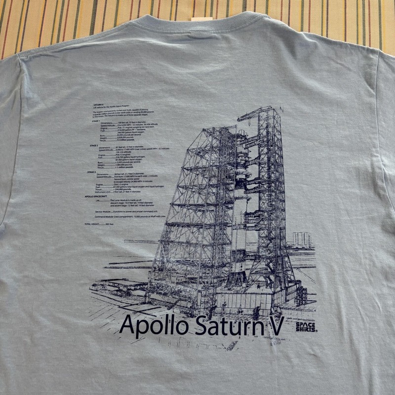 Apollo Saturn V NASA Shirt Mens Large Light Blue Jerzees Space Graphic Tee KSC