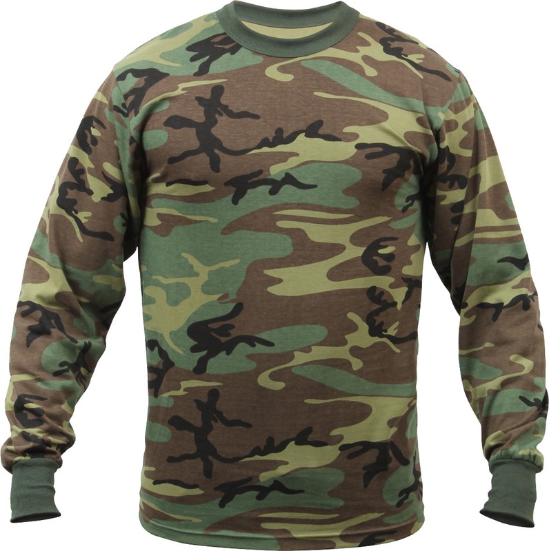 Tactical Long Sleeve Camo Tee Mens Woodland Camouflage Military Army T-Shirt gallery