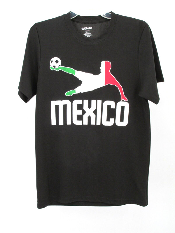 SUNA Mexico Soccer Jersey Men Youth Medium Black Mexican Futbol Team T Shirt